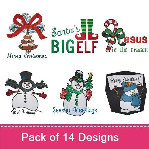 Christmas Themed Embroidery Bundle – Santa, Snowman & More (14 Designs)