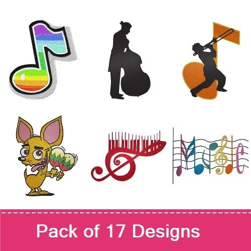 Musical Embroidery Bundle – Notes, Instruments & Chihuahua (17 Designs)