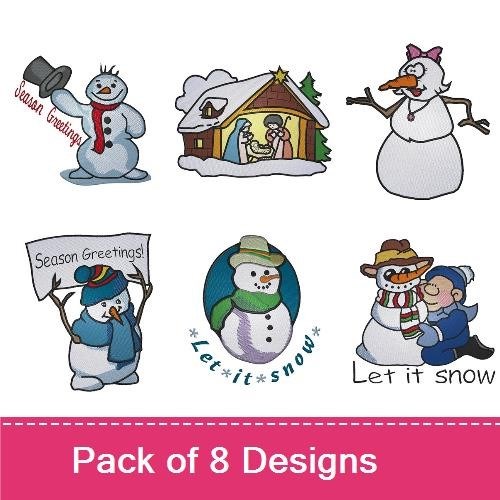 Snowman & Holiday Embroidery Designs Bundle – Snowman with Candy Cane, Santa Snowman, Let It Snow Decoration & More (7 Designs)