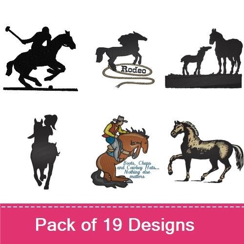 Western Horse Silhouettes Embroidery Designs Bundle – Texas Horse, Rearing Horse, Galloping Horse & More (19 Designs)