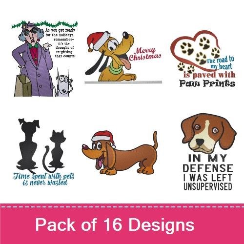 Santa Dog & Cartoon Dog Embroidery Bundle – Pet Quotes and Silhouettes (16 Designs)