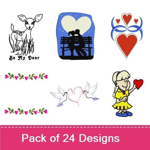Deer, Couple, Hearts & Flowers Embroidery Bundle – Romantic Designs (24 Designs)