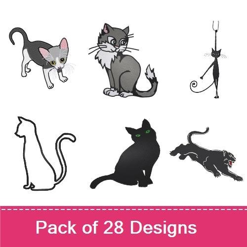 Charming Cat Embroidery Designs Bundle – Two Cats Silhouette, Sassy Cat with Bow, Curious Cat & More (28 Designs)