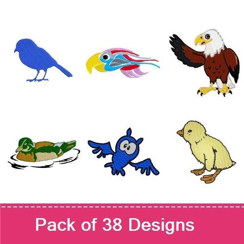 Bird Silhouettes & Colorful Birds Embroidery Bundle – Duck, Kiwi, Eagle & More (38 Designs)