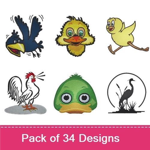 Farm Animal & Bird Embroidery Bundle – Owl, Eagle, Heron, Chick & More (31 Designs)