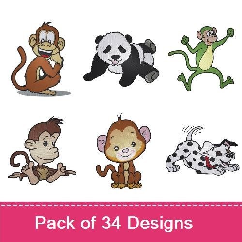 Monkey & Panda Embroidery Bundle – Fun Animal Designs (34 Designs)