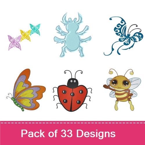 Butterflies & Insects Embroidery Designs Bundle – Decorative Butterfly, Butterfly Quote, Insect Illustration & More (33 Designs)