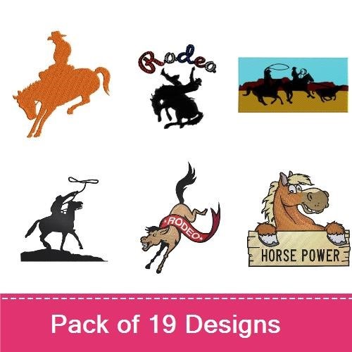 Western Rodeo Embroidery Designs Bundle – Rodeo Cowboy, My Black Beauty Horse, Horseshoe & More (18 Designs)