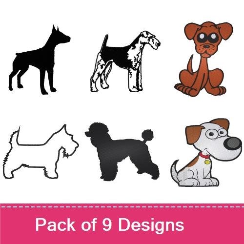 Dog Embroidery Bundle – Cartoon & Silhouette Designs (9 Designs)