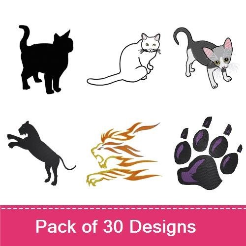 Cats Embroidery Bundle – Playful Cats Text, Tabby Cat, Black Cat, Gray Cat & More (30 Designs)