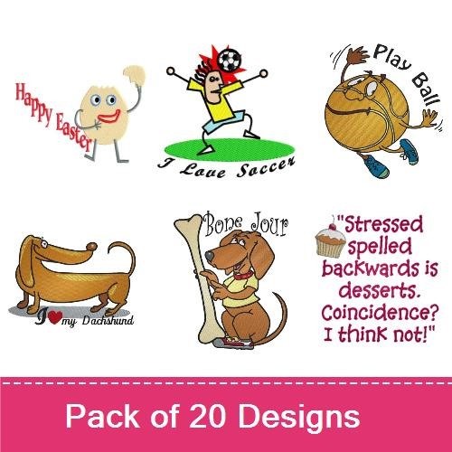 Dachshund & Sports Embroidery Bundle – Fun Themes (20 Designs)