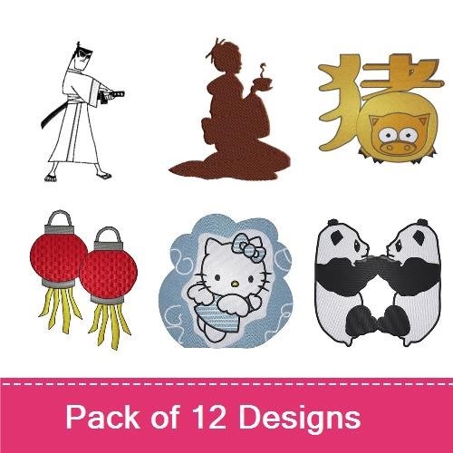 Asian Inspired Embroidery Designs Bundle – Yin Yang Cats, Panda Duo, Dragon & More (11 Designs)