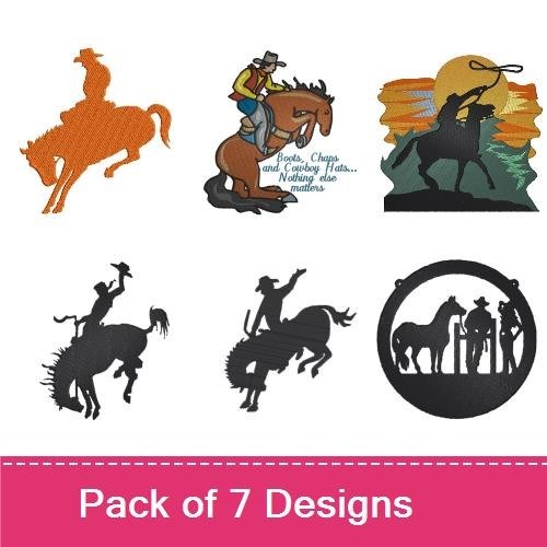 Western Rodeo Embroidery Bundle – Rodeo Cowboy Silhouette, Horse Riding, Cowboy with Horses & More (7 Designs)