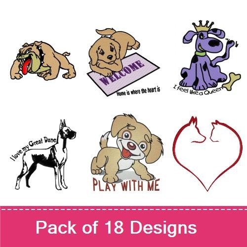 Bulldog, Puppy & Great Dane Embroidery Bundle – Playful Dog Designs (18 Designs)