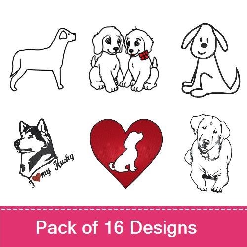 Labrador & Golden Retriever Embroidery Bundle – Dog Silhouettes & Hearts (16 Designs)