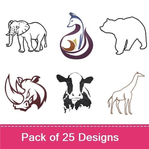 Animal Embroidery Bundle – Elephant, Bear, Rhino & More (25 Designs)