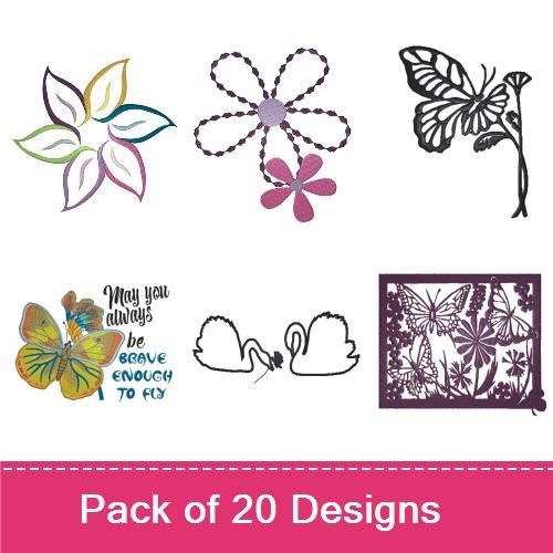 Floral and Nature Embroidery Designs Bundle – Butterfly with Flower, Tulip Design, Birdhouse & More (20 Designs)