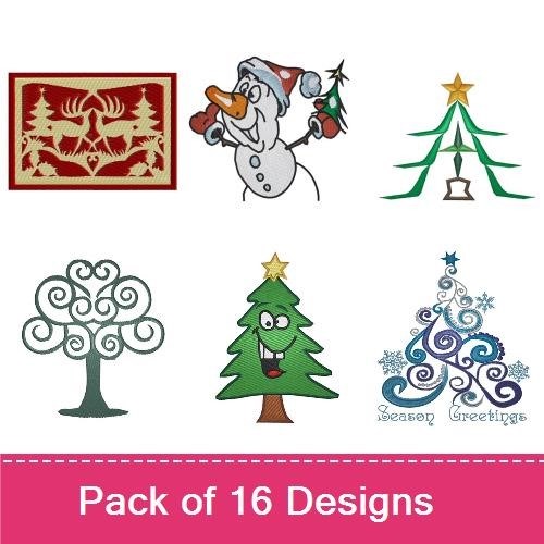 Christmas Tree & Snowman Embroidery Bundle – Holiday Designs (16 Designs)
