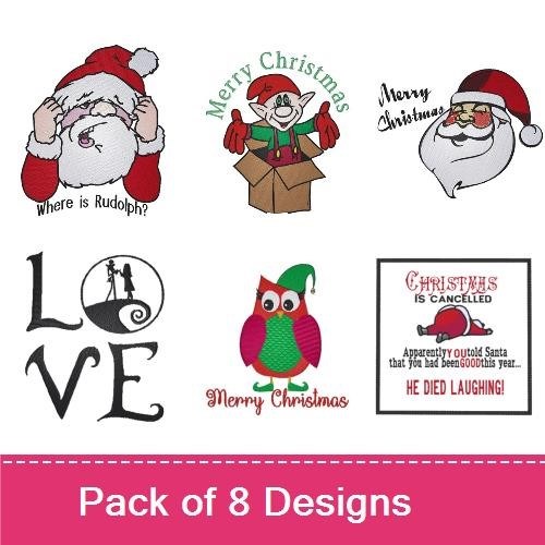 Christmas Humor Embroidery Designs Bundle – Santa with Box, Holiday Owl, Christmas is Cancelled & More (7 Designs)