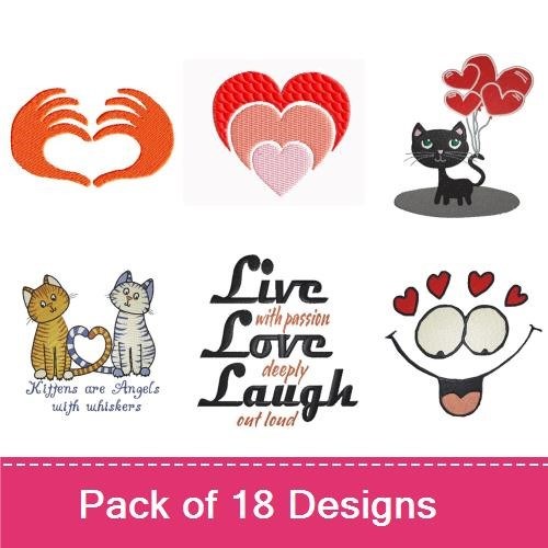 Heart & Cat Embroidery Bundle – Cute Designs (18 Designs)