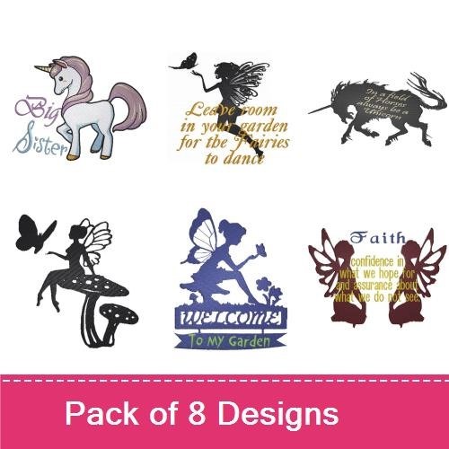 Fairies & Unicorns Embroidery Designs Bundle – Fairy Silhouette, Dancing Fairy, Unicorn Silhouette & More (8 Designs)