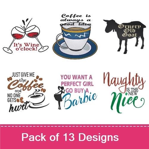 Coffee & Wine Embroidery Bundle – Fun Quotes & Designs (13 Designs)