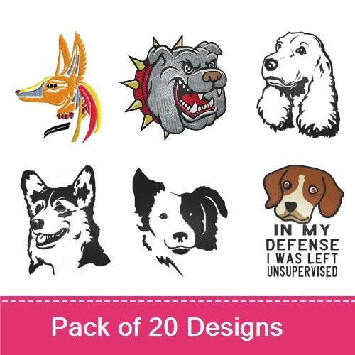Coyote & Bulldog Embroidery Bundle – Dog Breeds (20 Designs)