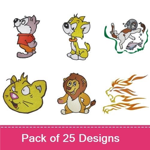 Cartoon Animal Embroidery Bundle – Fun Characters (25 Designs)