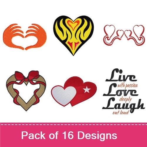 Valentine's Day Hearts & Love Expressions Embroidery Bundle – Live Love Laugh, Heart with Stars, Rainbow Heart & More (16 Designs)