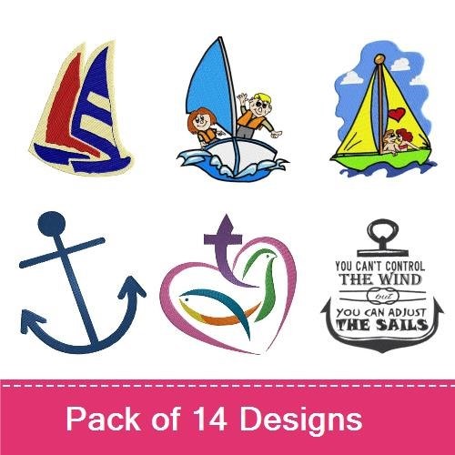 Sailboat & Anchor Embroidery Bundle – Nautical Themes (14 Designs)