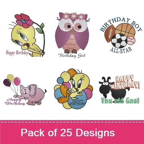 Birthday Themed Embroidery Bundle – Fun Designs (25 Designs)