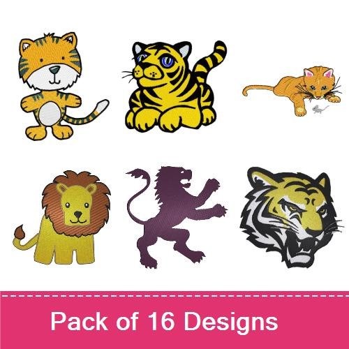 Cute Big Cats Embroidery Bundle – Lion, Tiger, Leopard, Playful Kitten & More (16 Designs)