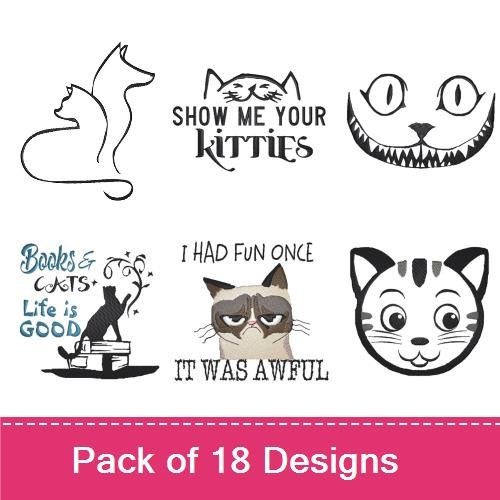 Cat & Cheshire Cat Embroidery Bundle – Fun & Whimsical Designs (18 Designs)