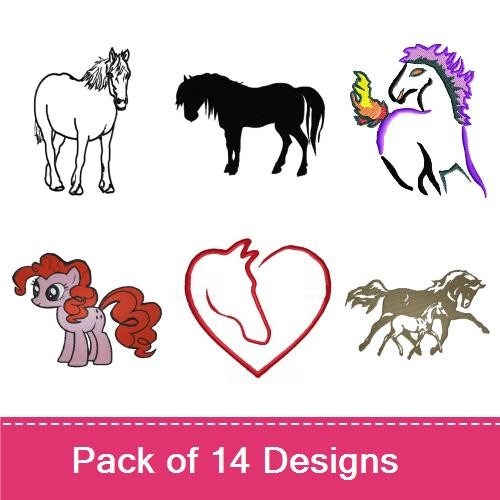 Redwork Horse Silhouettes Embroidery Bundle – Horse Head in Heart, Rearing Horse, Galloping Horse & More (13 Designs)