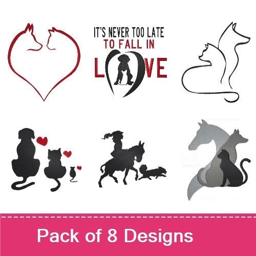 Cat & Dog Silhouette Embroidery Bundle – Love & Pets (8 Designs)