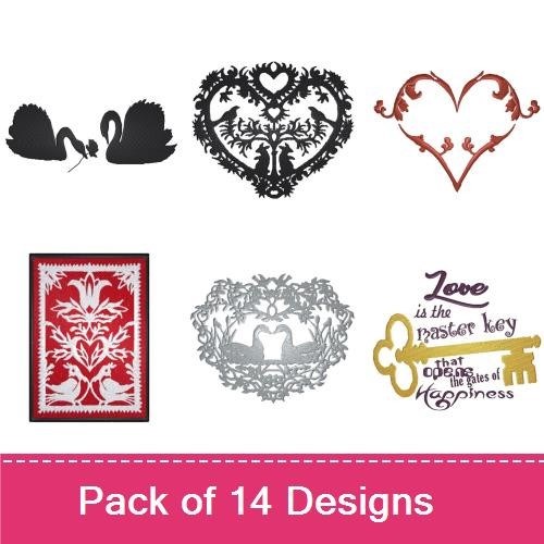 Love Birds & Hearts Embroidery Designs Bundle – Owl with Heart, Penguin with Flowers, Swans with Hearts & More (14 Designs)
