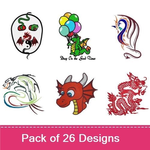 Dragon Embroidery Designs Bundle – Red Dragon, Green Dragon Head, Dragon with Balloons & More (26 Designs)