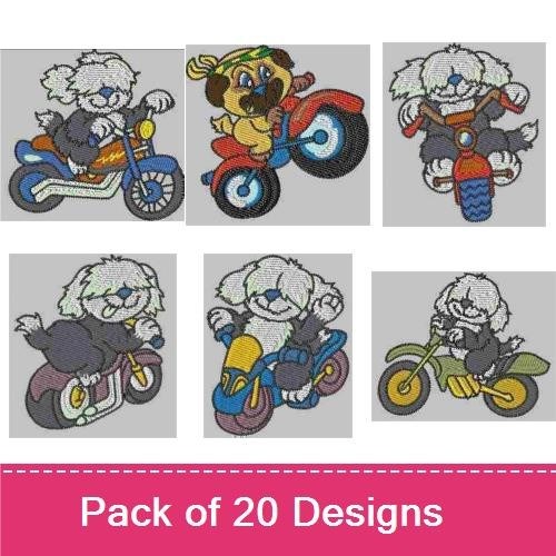 Bichon Frise & Pug Embroidery Bundle – Fun Riding Adventures (20 Designs)