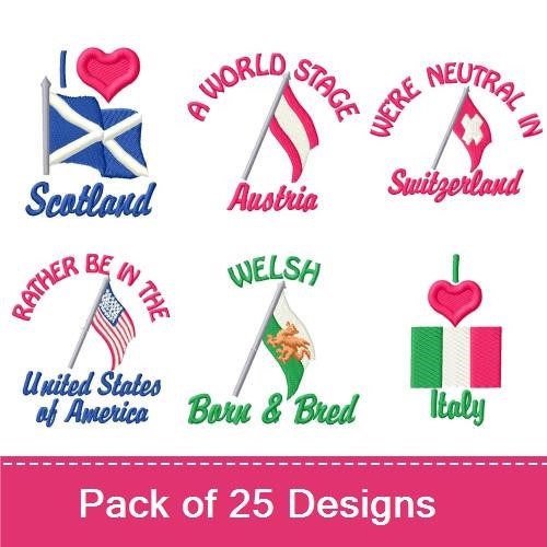 Country Pride Flags Embroidery Designs Bundle – Race Day Graphic, Cold Beer Fast Cars & Good Friends, Denmark Flag & More (25 Designs)