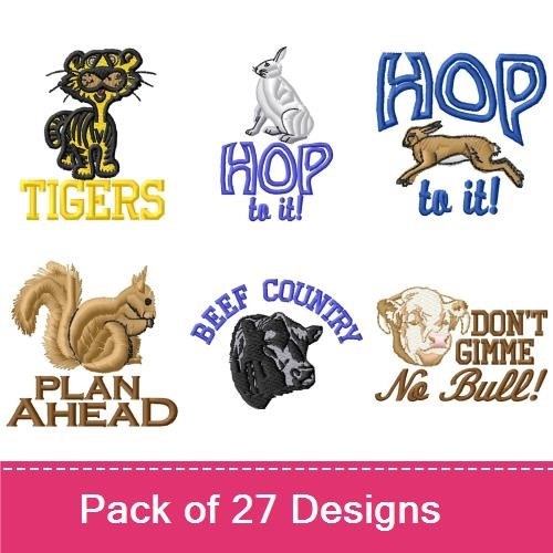 Tiger & Rabbit Embroidery Bundle – Fun Sayings & Animals (27 Designs)