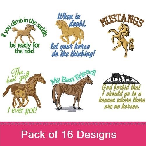 Horse Sentiments Embroidery Designs Bundle – Horse Lover's Sentiment Quote 1, Rough Riding Cowboy Quote & More (16 Designs)
