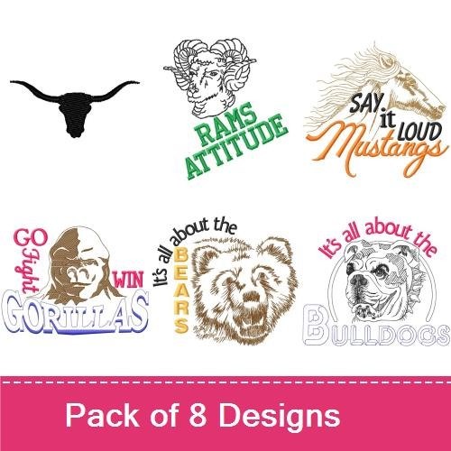 Longhorn Steer, Rams & Mustangs Embroidery Bundle – School Spirit Designs (8 Designs)
