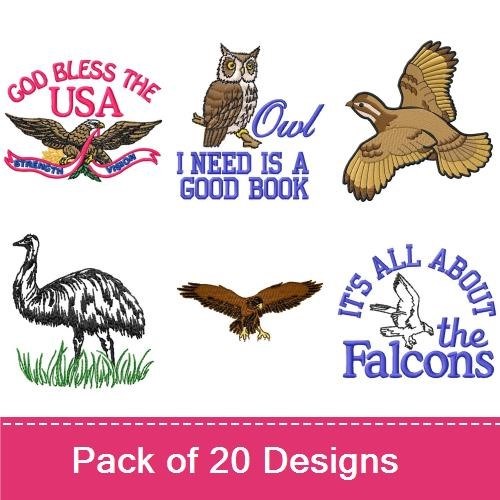 Patriotic Bird Embroidery Designs Bundle – Eagle, Owl, Hawk, Emu & More (20 Designs)