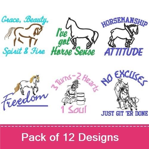 Equestrian Spirit Embroidery Designs Bundle – Horse Silhouette, I'm Your Horse Sense, Grace Beauty Spirit & Fire & More (12 Designs)