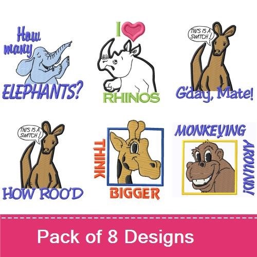 Wild Animal Embroidery Bundle – Zebra with Wild Child, Funny Monkey, How Rude & More (8 Designs)