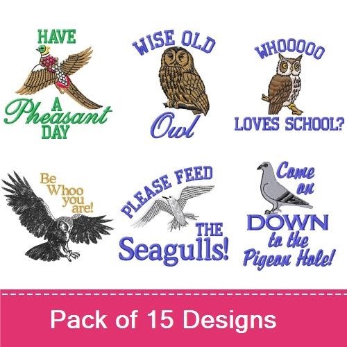 Birds and Nature Quotes Embroidery Designs Bundle – Have A Pheasant Day, Wise Old Owl, Sing Me Your Sweet Song & More (15 Designs)