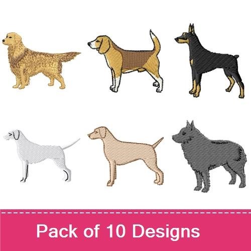 Dog Breed Embroidery Bundle – Golden Retriever, Beagle & More (10 Designs)