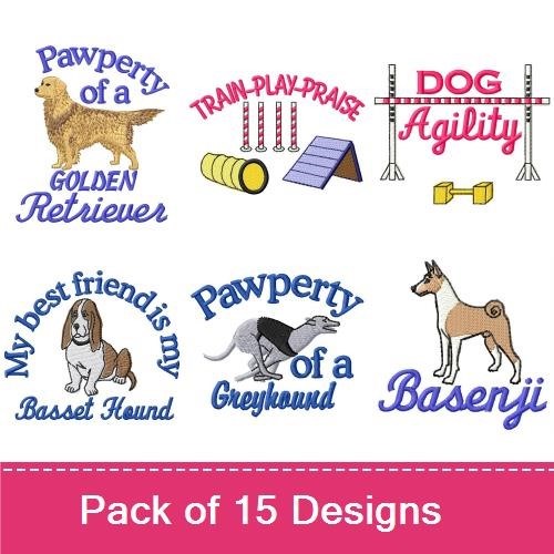 Golden Retriever, Basset Hound & Greyhound Embroidery Bundle – Dog Agility Designs (15 Designs)