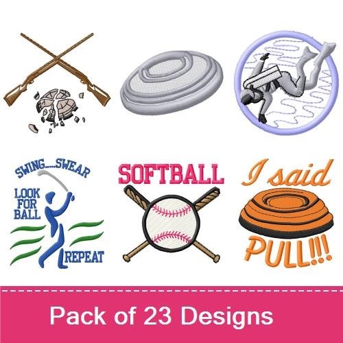 Sports and Outdoor Activities Embroidery Designs Bundle – Birdie, Golf, Baseball, Racing & More (23 Designs)
