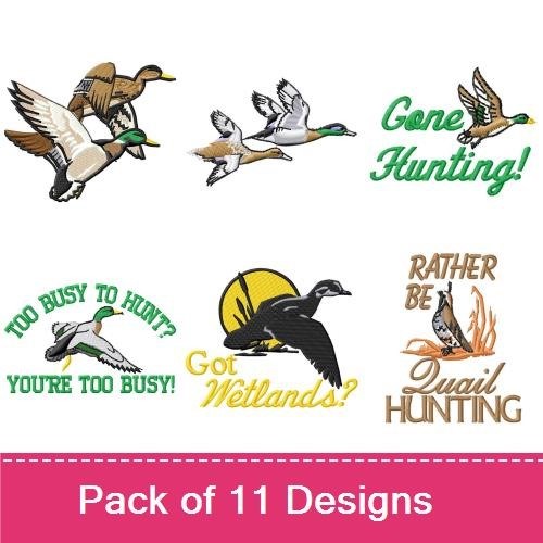 Waterfowl Hunting Embroidery Designs Bundle – Mallard Duck Pair, Shotgun and Ducks, & More (11 Designs)